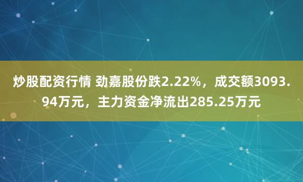 炒股配资行情 劲嘉股份跌2.22%，成交额3093.94万元，主力资金净流出285.25万元